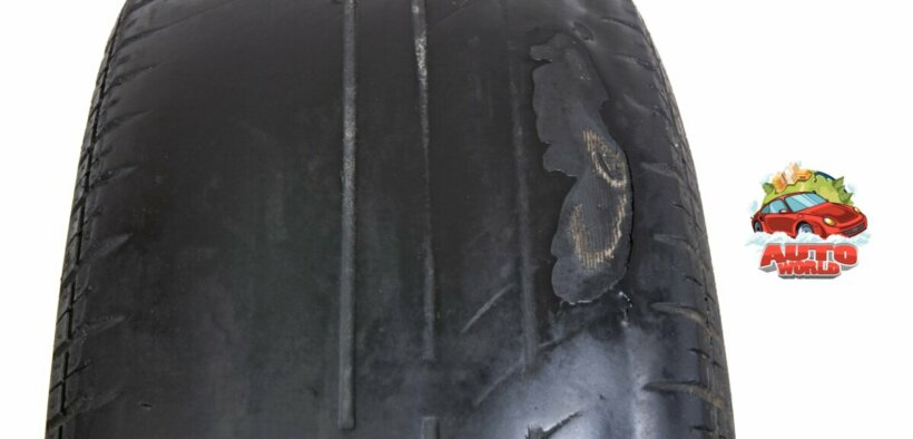 old car tire with unevenly worn tread that is dangerous to drive with